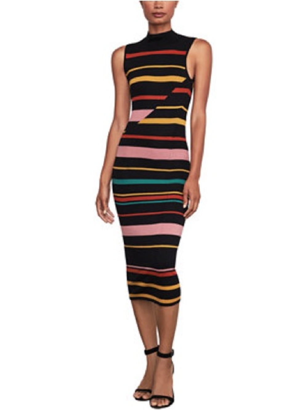 BCBGMAXAZRIA Striped Midi Sweater Dress Bodycon Mock Neck Knit Size Small GUC
